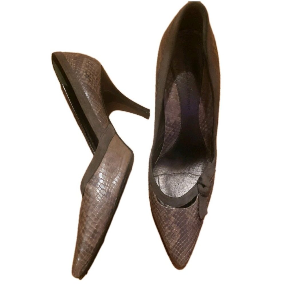 Banana Republic Shoes Italy Pumps Heels Leather Gray Reptile Snake 7.5